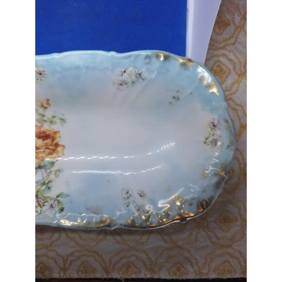 Porcelain Celery Dish Yellow Rose Decor- Bridgerton Style Dish- Antique Decor - Picture 4 of 8